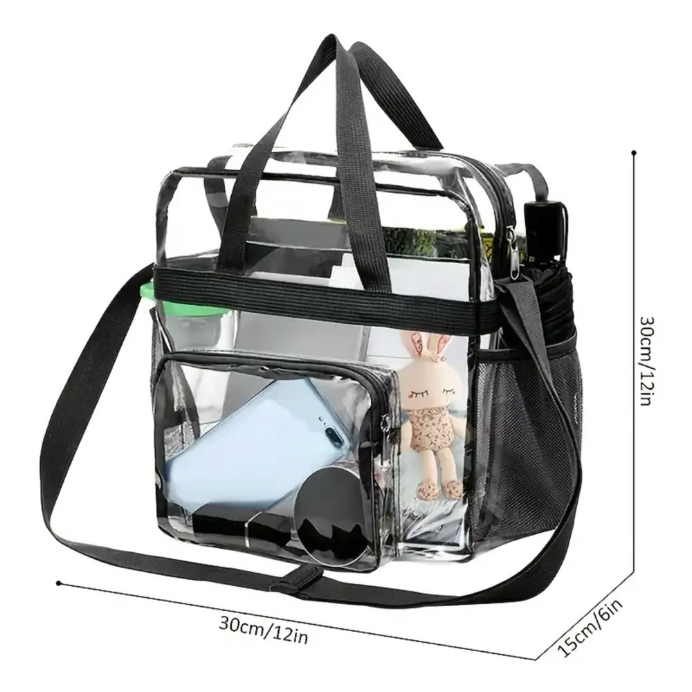 LARGE CLEAR TRANSPARENT TOTE WITH ADJUSTABLE STRAP HANDBAG-STADIUM APPROVED-NEW